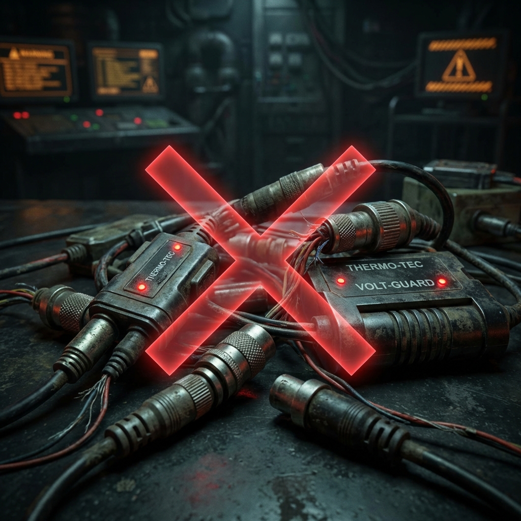 異なる規格のケーブルと警告サイン