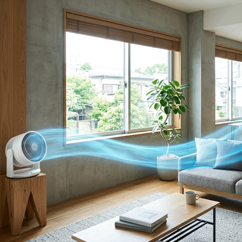 サーキュレイターで冷風を回す