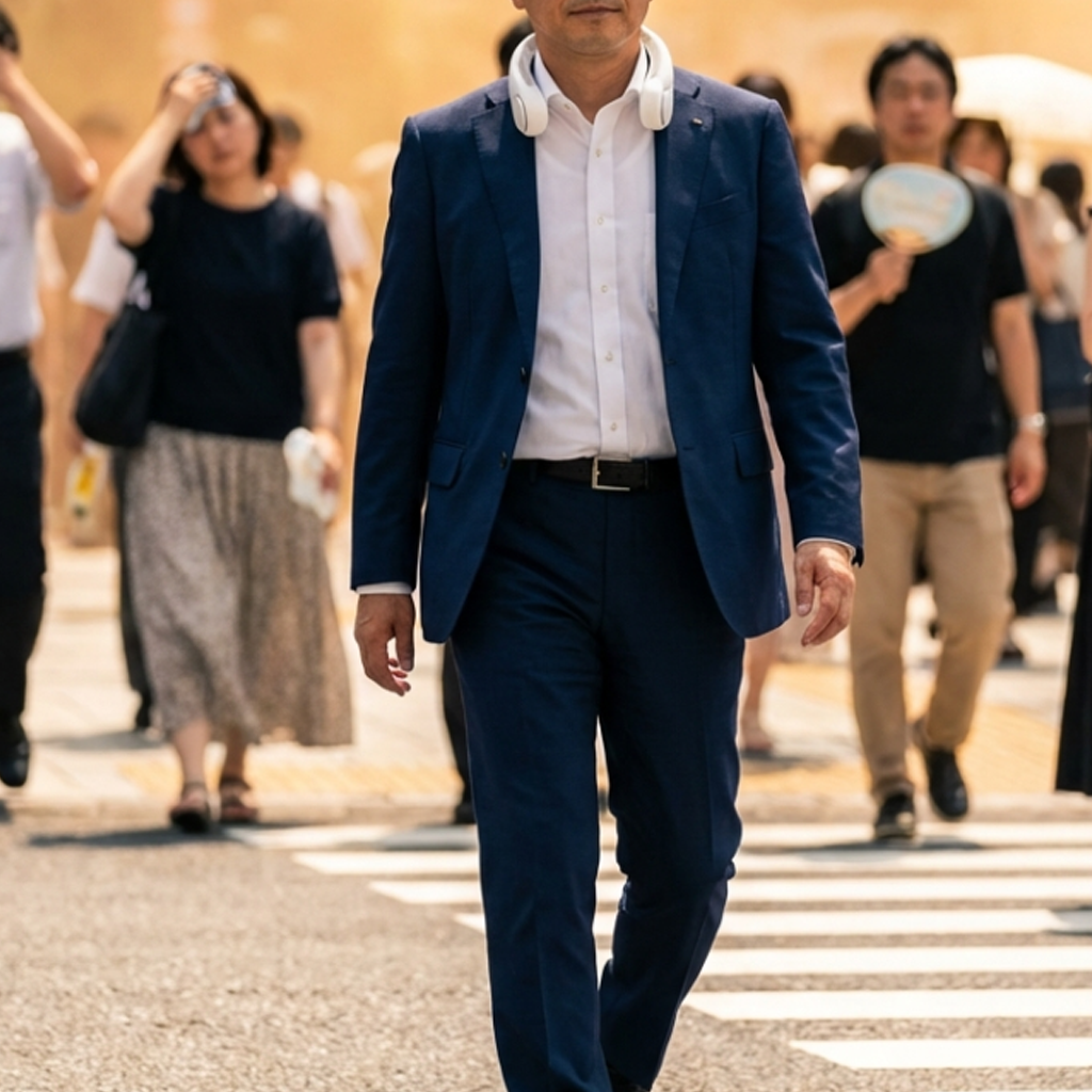 都会の通勤風景での冷却イメージ