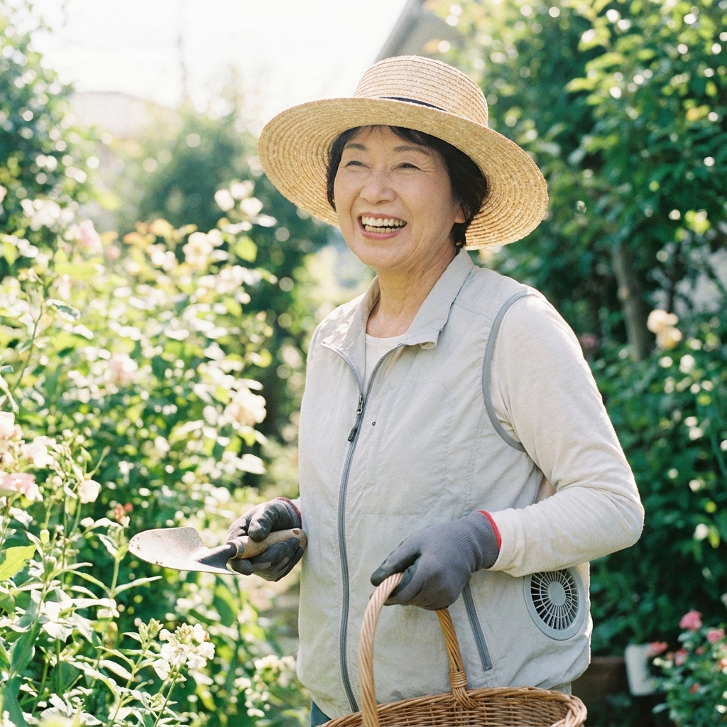庭いじりをする高齢者