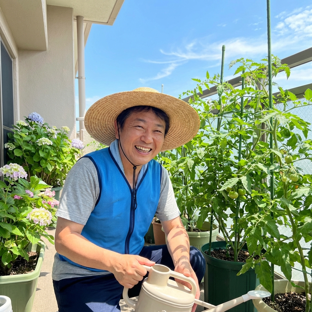 庭作業での空調服着用イメージ